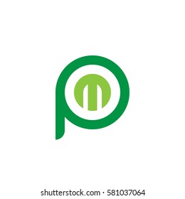 initial letter logo pm, mp, m inside p rounded lowercase green flat