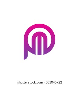 initial letter logo pm, mp, m inside p rounded lowercase purple pink