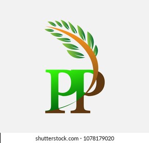 initial letter logo PP, Agriculture wheat Logo Template vector icon design colored green and brown.
