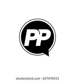 Initial letter logo pp inside speech bubble black