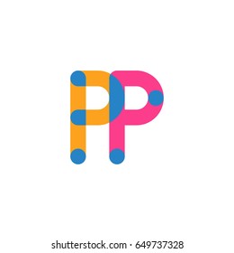 Initial letter logo PP overlapping round line, yellow blue magenta
