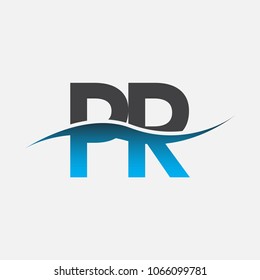 Initial letter logo PR company name blue and black color swoosh design. vector logotype for business and company identity.