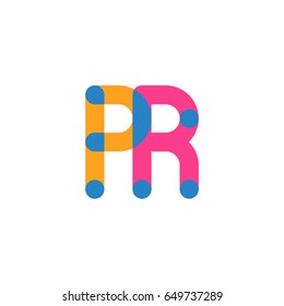 Initial letter logo PR overlapping round line, yellow blue magenta