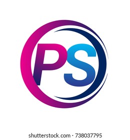 initial letter logo PS company name blue and magenta color on circle and swoosh design. vector logotype for business and company identity.