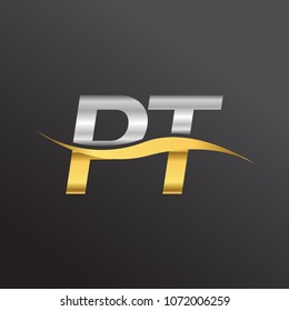 initial letter logo PT company name gold and silver color swoosh design. vector logotype for business and company identity.