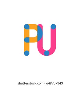 Initial letter logo PU overlapping round line, yellow blue magenta