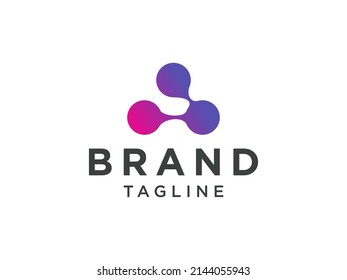 Anfangsbuchstabe A Logo. violetter blauer Farbverlauf-Geometrischer Dreieck-Pfeil-Form einzeln auf weißem Hintergrund. Für Unternehmens- und Technologielogos geeignet. Flaches Vectorlogo-Design-Vorlagenelement