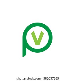initial letter logo pv, vp, v inside p rounded lowercase green flat
