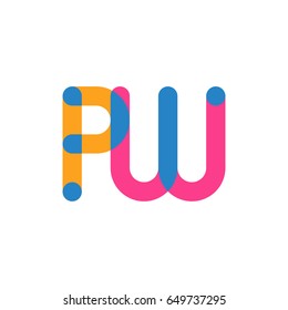 Initial letter logo PW overlapping round line, yellow blue magenta