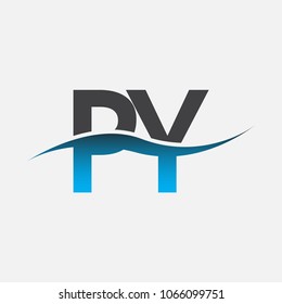 Initial letter logo PY company name blue and black color swoosh design. vector logotype for business and company identity.