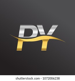 initial letter logo PY company name gold and silver color swoosh design. vector logotype for business and company identity.