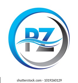 initial letter logo PZ company name blue and grey color on circle and swoosh design. vector logotype for business and company identity.