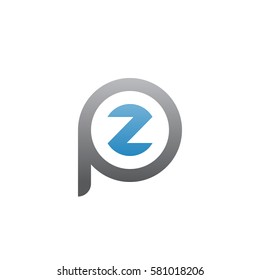 initial letter logo pz, zp, z inside p rounded lowercase blue gray
