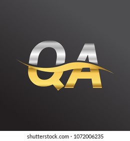 initial letter logo QA company name gold and silver color swoosh design. vector logotype for business and company identity.