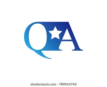 Initial letter logo QA uppercase blue template with star