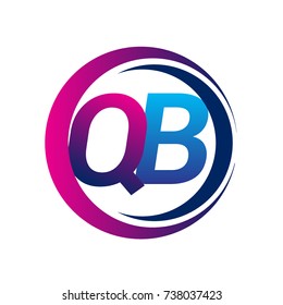 initial letter logo QB company name blue and magenta color on circle and swoosh design. vector logotype for business and company identity.