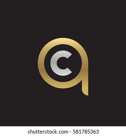 initial letter logo qc, cq, c inside q rounded lowercase logo gold silver