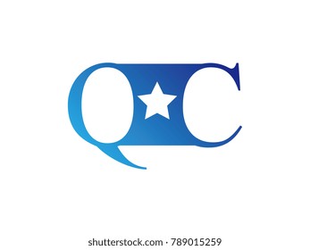 Initial letter logo QC uppercase blue template with star