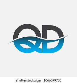 Initial letter logo QD company name blue and black color swoosh design. vector logotype for business and company identity.