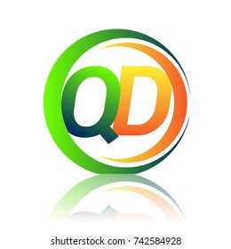 initial letter logo QD company name green and orange color on circle and swoosh design. vector logotype for business and company identity.