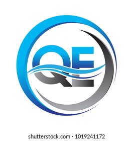 initial letter logo QE company name blue and grey color on circle and swoosh design. vector logotype for business and company identity.