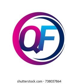 initial letter logo QF company name blue and magenta color on circle and swoosh design. vector logotype for business and company identity