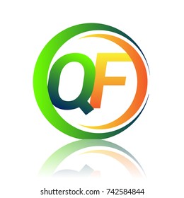 initial letter logo QF company name green and orange color on circle and swoosh design. vector logotype for business and company identity.