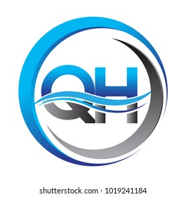 initial letter logo QH company name blue and grey color on circle and swoosh design. vector logotype for business and company identity.