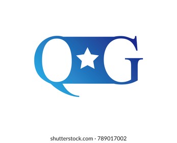 Initial letter logo QH uppercase blue template with star