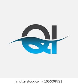 Initial letter logo QI company name blue and black color swoosh design. vector logotype for business and company identity.