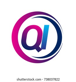 initial letter logo QI company name blue and magenta color on circle and swoosh design. vector logotype for business and company identity.
