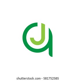 initial letter logo qj, jq, j inside q rounded lowercase green flat