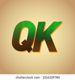 initial letter logo QK colored green and brown with striped composition, Vector logo design template elements for your business or company identity

