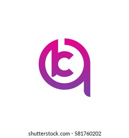 initial letter logo qk, kq, k inside q rounded lowercase purple pink