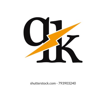 Initial letter logo qk lowercase thunder vector design