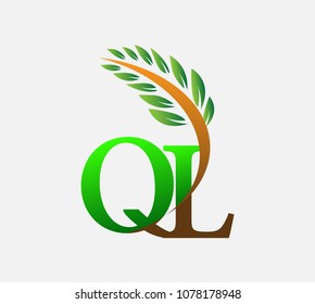 initial letter logo QL, Agriculture wheat Logo Template vector icon design colored green and brown.

