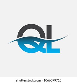 Initial letter logo QL company name blue and black color swoosh design. vector logotype for business and company identity.