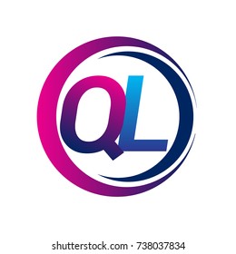 initial letter logo QL company name blue and magenta color on circle and swoosh design. vector logotype for business and company identity.