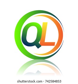 initial letter logo QL company name green and orange color on circle and swoosh design. vector logotype for business and company identity.