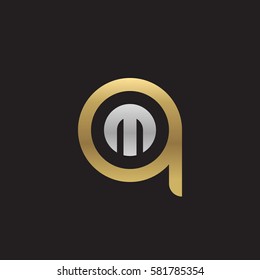 initial letter logo qm, mq, m inside q rounded lowercase logo gold silver