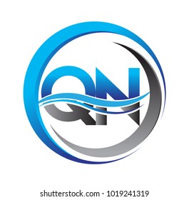 initial letter logo QN company name blue and grey color on circle and swoosh design. vector logotype for business and company identity.