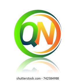 initial letter logo QN company name green and orange color on circle and swoosh design. vector logotype for business and company identity.
