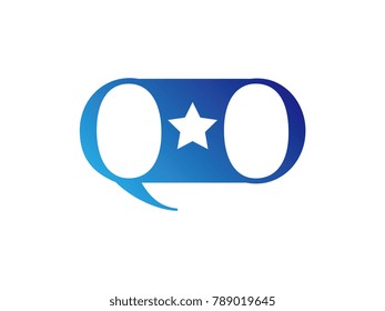 Initial letter logo QO uppercase blue template with star