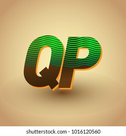 initial letter logo QP colored green and brown with striped composition, Vector logo design template elements for your business or company identity