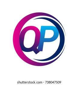 initial letter logo QP company name blue and magenta color on circle and swoosh design. vector logotype for business and company identity.
