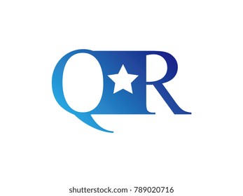 Initial letter logo QR uppercase blue template with star