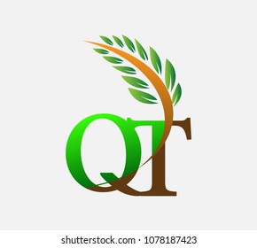 initial letter logo QT, Agriculture wheat Logo Template vector icon design colored green and brown.