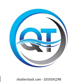 initial letter logo QT company name blue and grey color on circle and swoosh design. vector logotype for business and company identity.