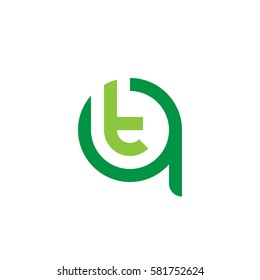 initial letter logo qt, tq, t inside q rounded lowercase green flat