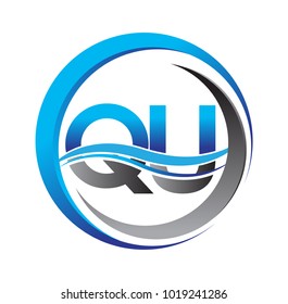 initial letter logo QU company name blue and grey color on circle and swoosh design. vector logotype for business and company identity.